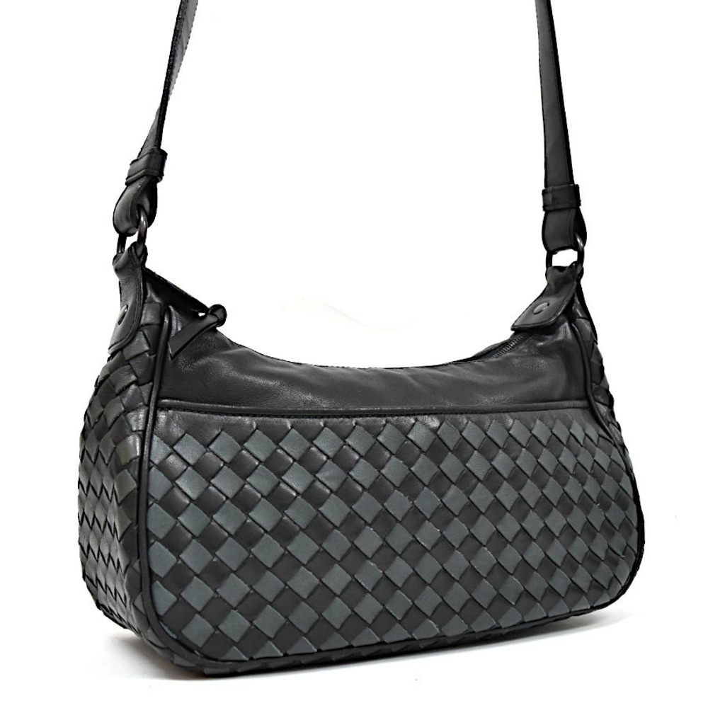 Bottega Veneta Shoulder Bag Intrecciato Leather Black x Gray